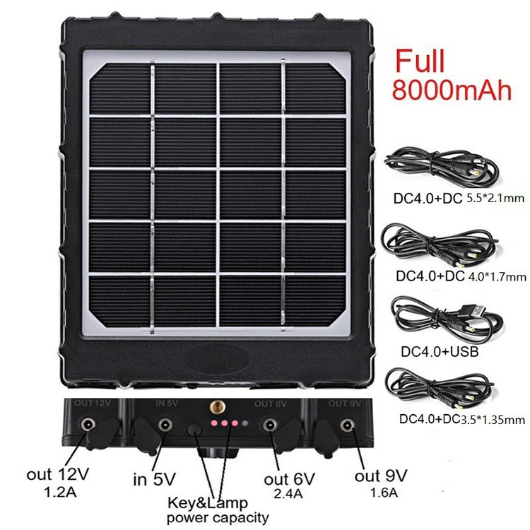 6V 9V 12V solar panel with battery 8000MAh outdoor solar charger for cctv security hunting trail camera