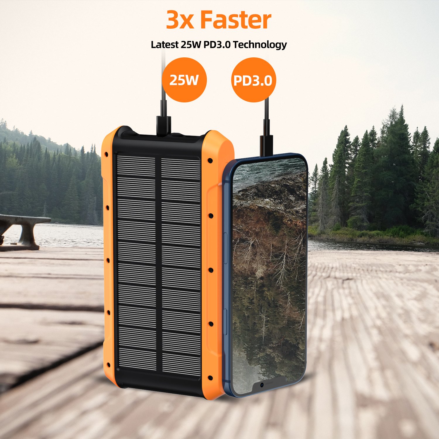 Electronics Product Solar Wireless charger Power Bank PD3.0 IP65 Camping Hiking Smart Rugged Phone Solar Power Bank 20000mah