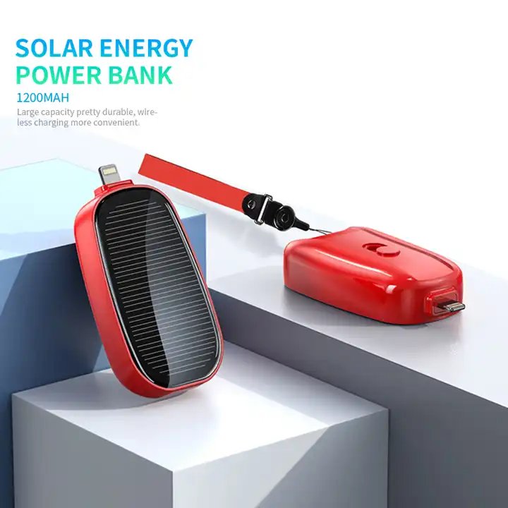 1200mAh Solar Power Bank Portable Charging Poverbank External Battery Charger Fast Charging Powerbank Keychain For Phone TYPE C