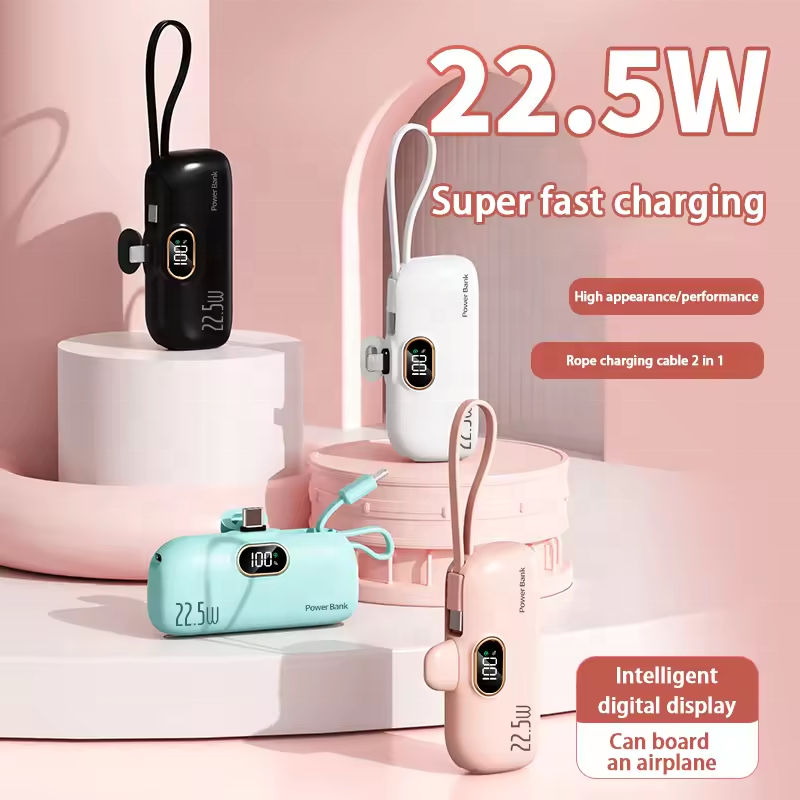 22.5w mini powerbank keychain 10000mah power bank charging station with cable