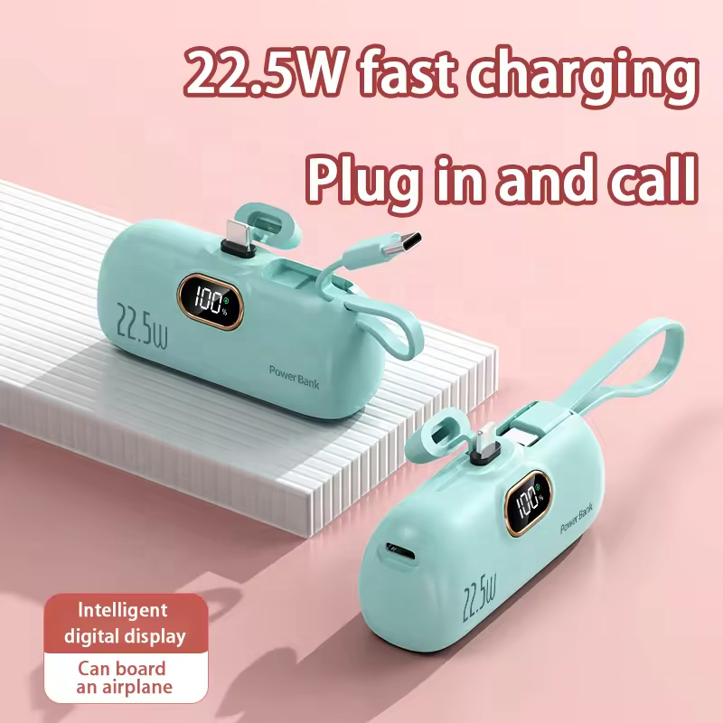 22.5w mini powerbank keychain 10000mah power bank charging station with cable