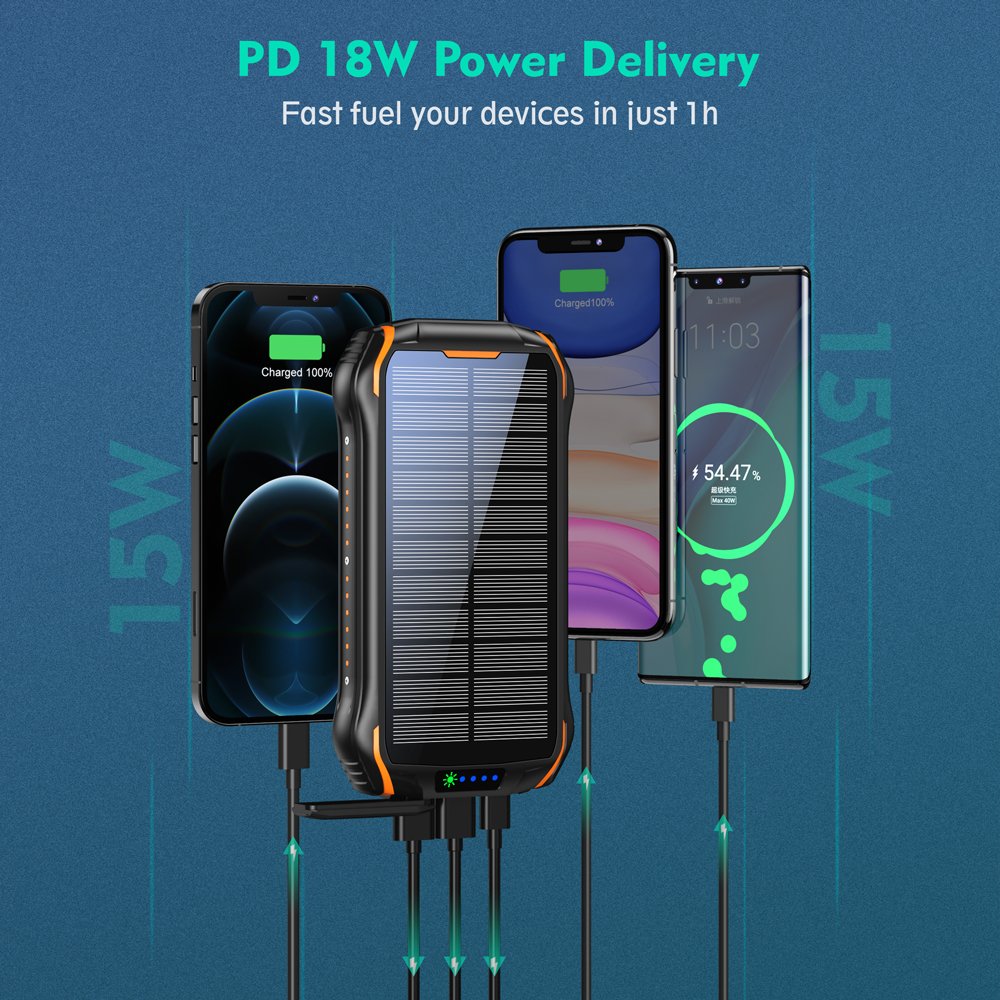 Portable Solar Charger 2024 New Products OEM Logo Outdoor Camping Wireless Charge Large Capacity Solar Power Banks 20000mAh