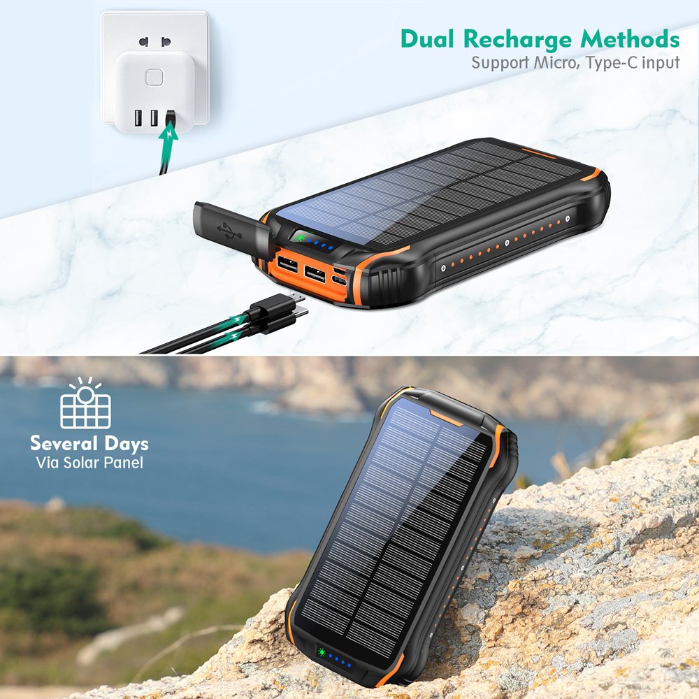 Portable Solar Charger 2024 New Products OEM Logo Outdoor Camping Wireless Charge Large Capacity Solar Power Banks 20000mAh