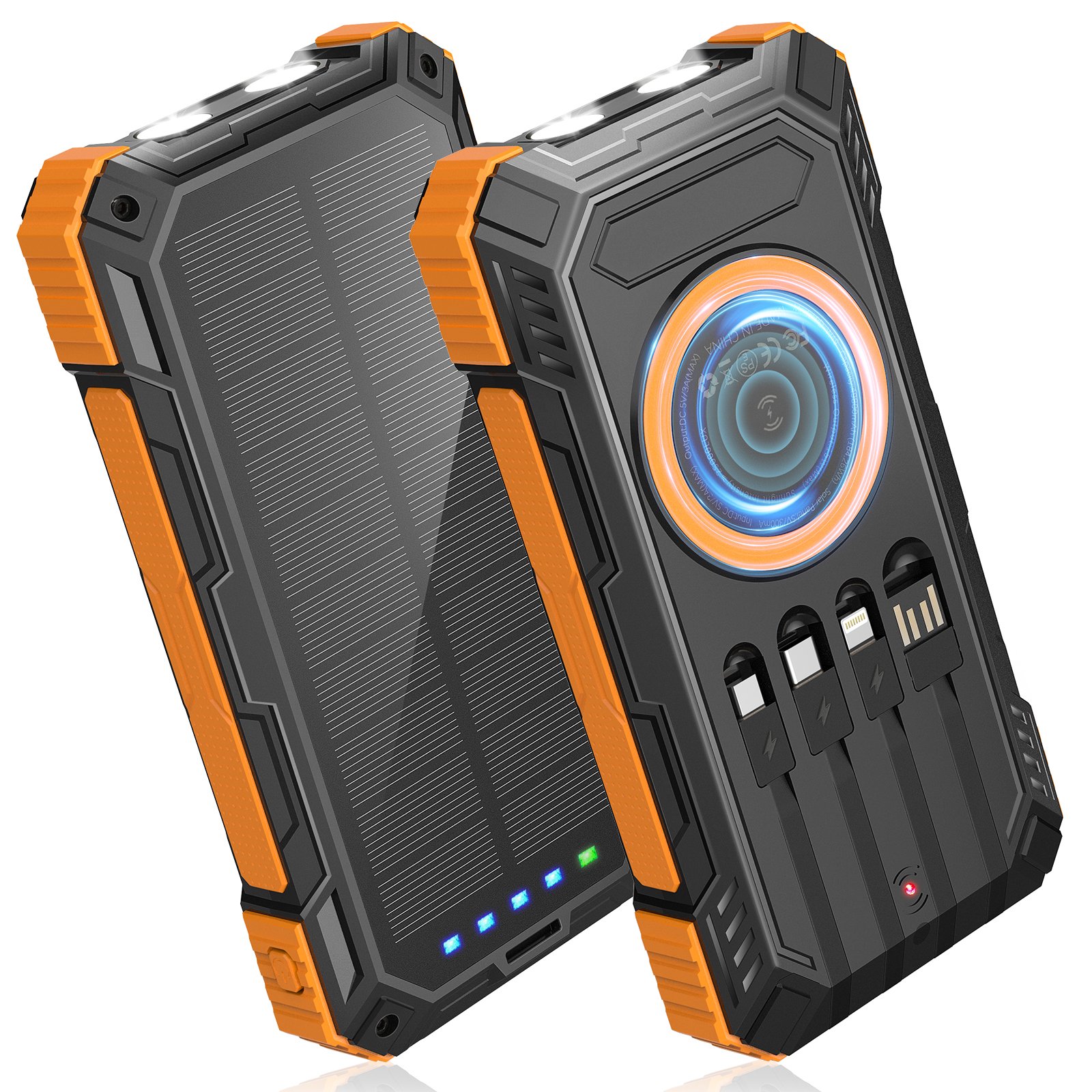20000mAh Wireless Charging Super Fast Charge Power Bank Outdoor Multi Port Data Cable Flashlight Waterproof Solar Power Bank