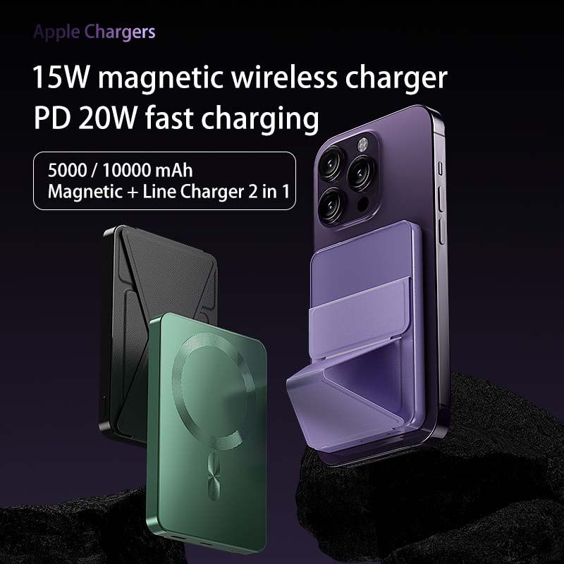 10000mAh 15W Magnetic Wireless Power Bank PD20W Fast Charging Wireless Power Banks Portable Charger with Stand for iPhone 16Pro