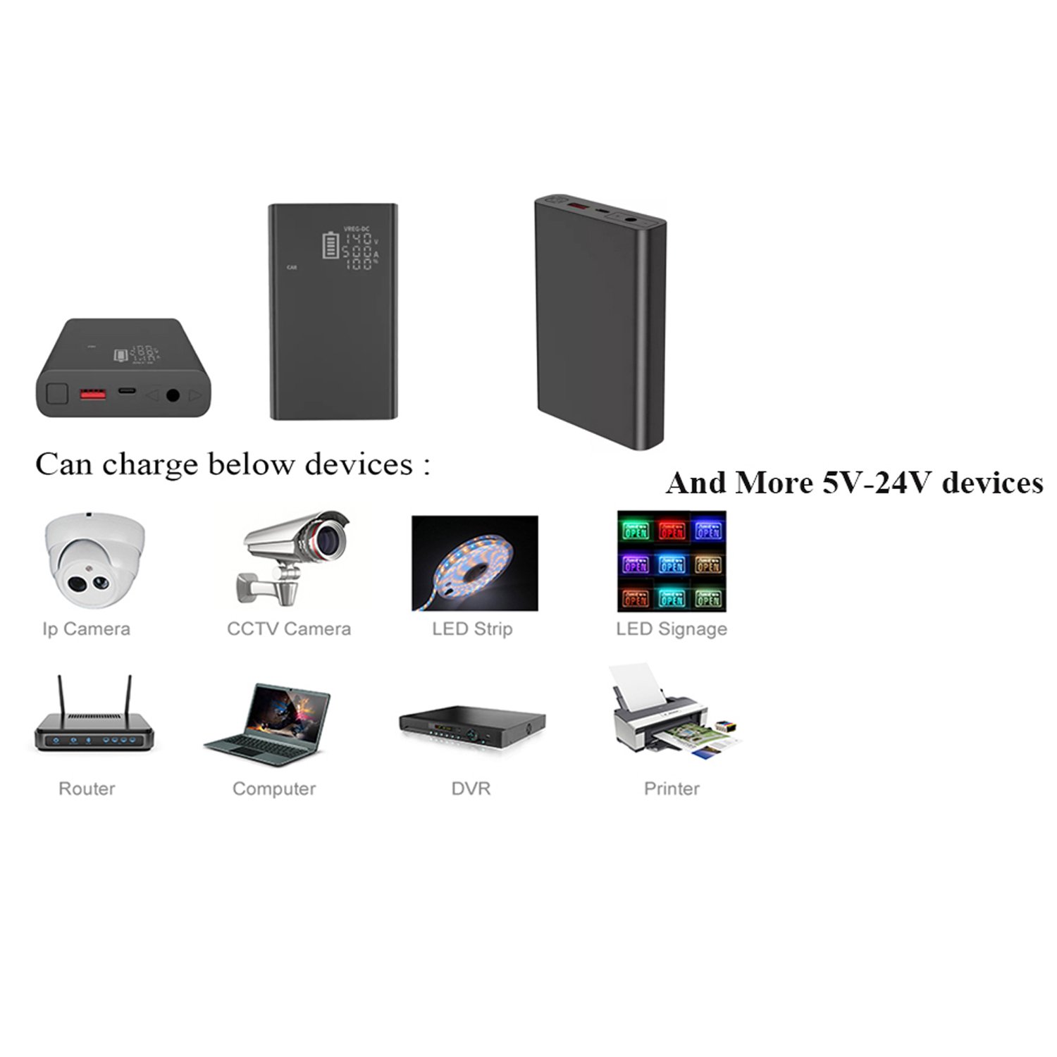 Battery Pack DC Laptop Power Bank 24V 20V 19V 19.5V 12V 15V 16.5V 5V 9V 5A for Guitar MacBook Pro Air Lenovo Steam Deck CPAP