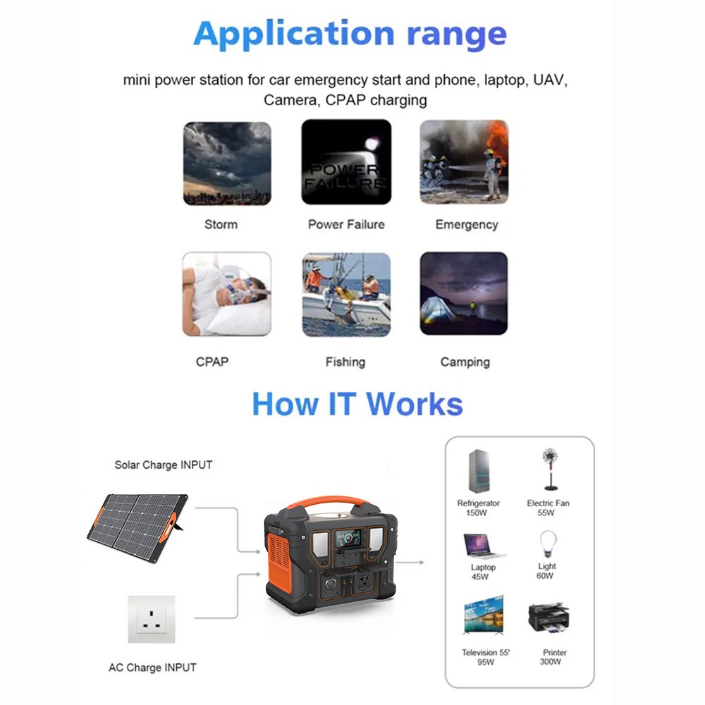 600w lithium battery storage power supply ac output solar energy generators portable travel power station for camping emergency