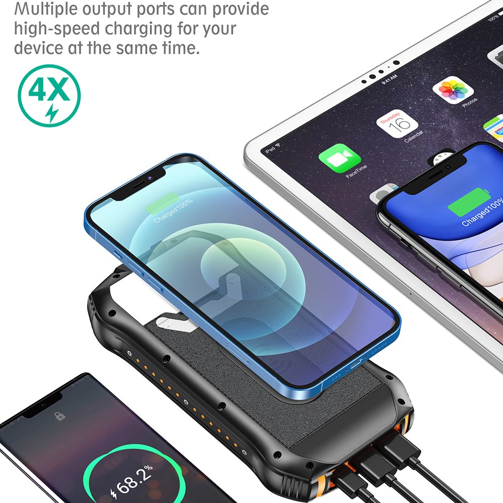 2024 Best Selling Products Outdoor Waterproof High Capacity 20000mAh Wireless Charger Portable 2 In 1 Solar Power Bank