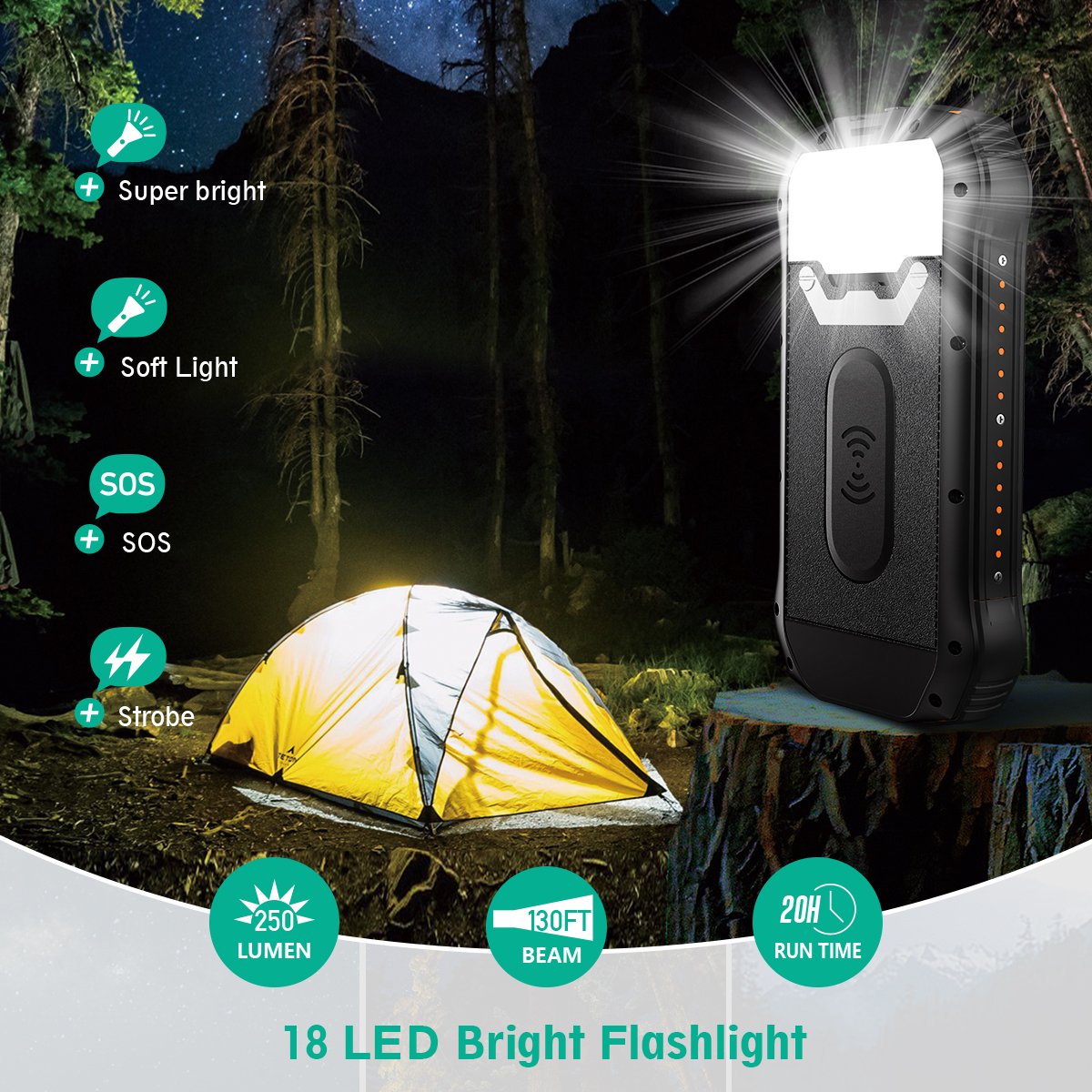2024 Best Selling Products Outdoor Waterproof High Capacity 20000mAh Wireless Charger Portable 2 In 1 Solar Power Bank