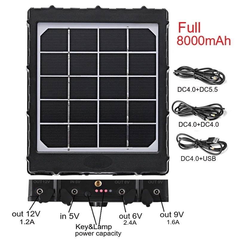 WG8000 Wildlife Trail Camera Solar Panel Build in 18650 Li Battery output 6v 12v Solar Power Pack Charger for Spypoint Cameras