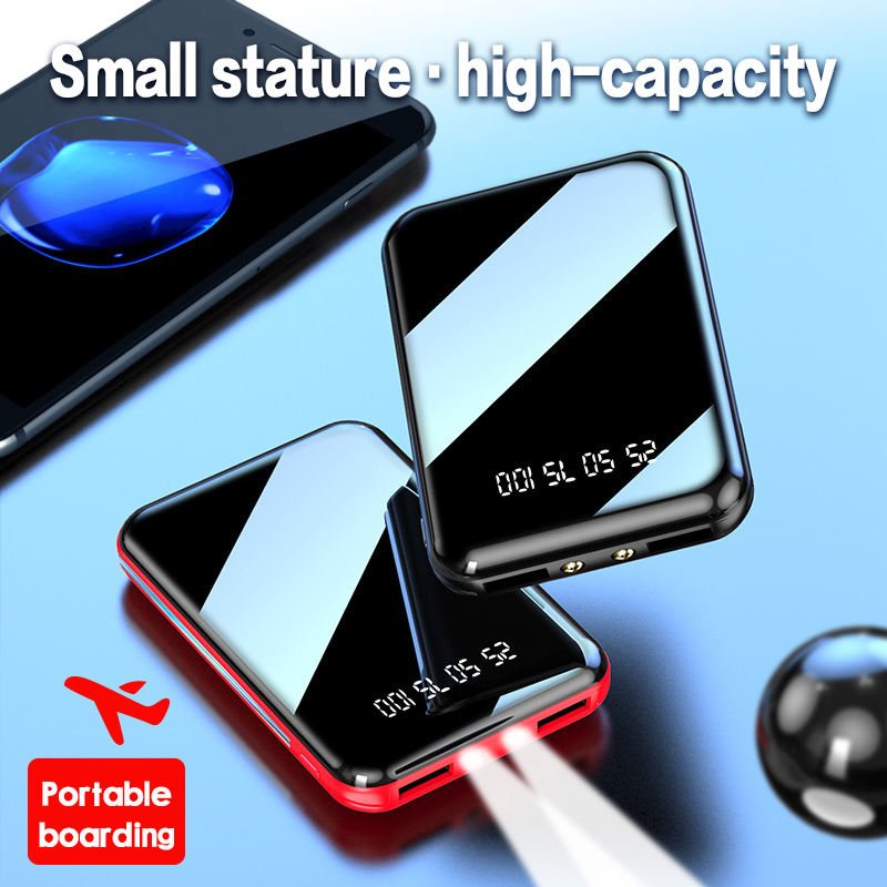 Factory wholesale 5000mah mini dual USB mobile charger Ultra-thin mobile power full mirror charging bank