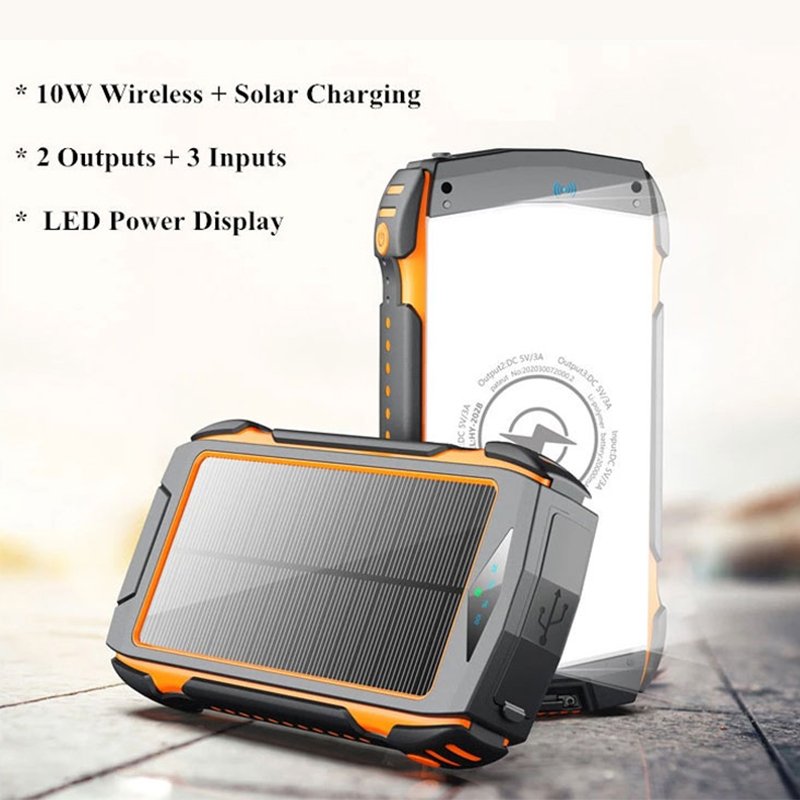 Waterproof Outdoor Solar Power Bank 20000mAh Dual USB Travel Portable Solar Mobile Phone Charger Solar Powerbanks wireless power