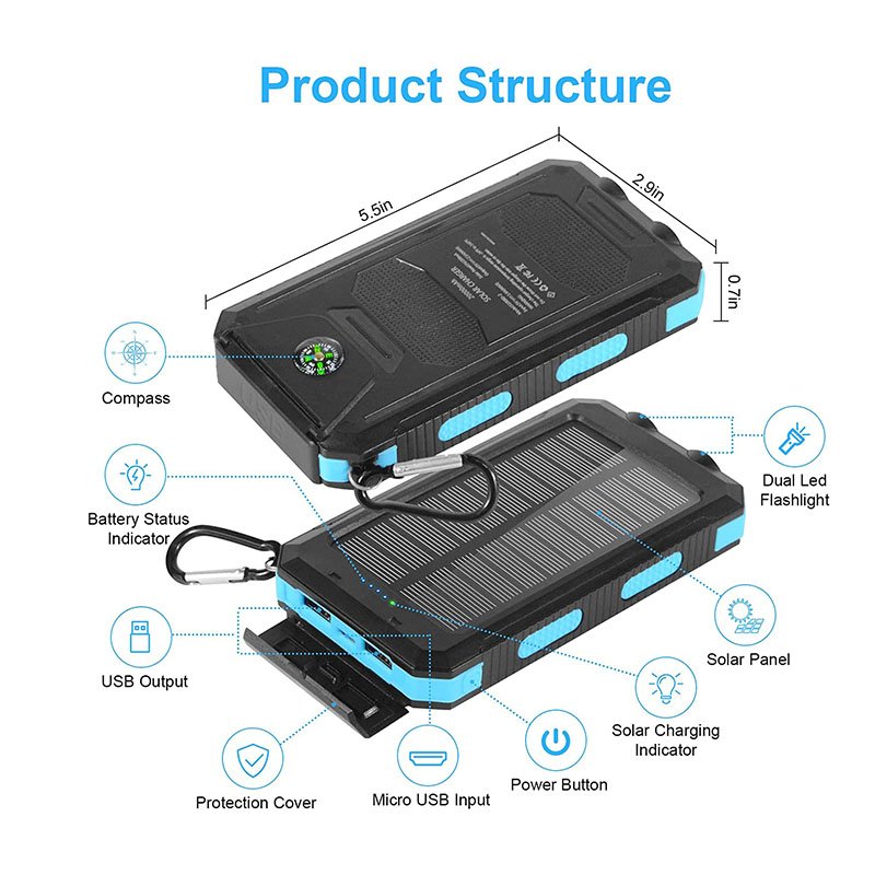 interface 20000mah Wireless charger solar outdoor powerbank with cable portable mobile power bank for iphone 14 for