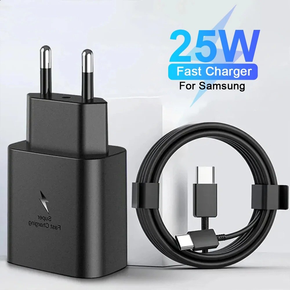 For SAMSUNG 25W Super Fast Charger Power Adapter 3A Type C Cable For iPhone 15 Pro Max For Galaxy Z Flip 6 5 4 3 S24 S23 S22
