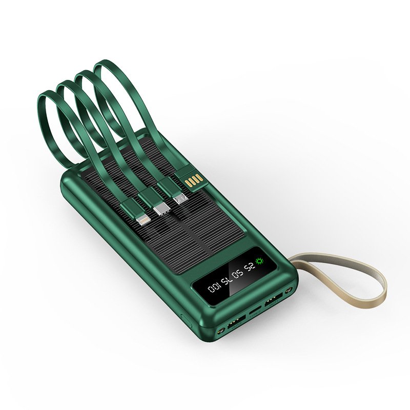 20000mAh Portable Mobile Power Bank with Built-in Cables Dual USB Output Solar Powerbank