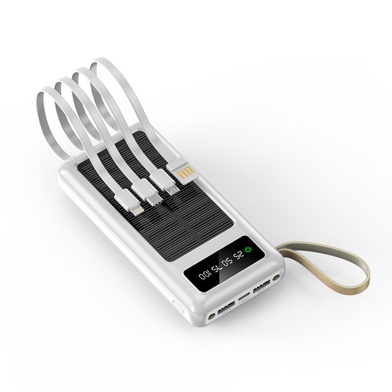 20000mAh Portable Mobile Power Bank with Built-in Cables Dual USB Output Solar Powerbank