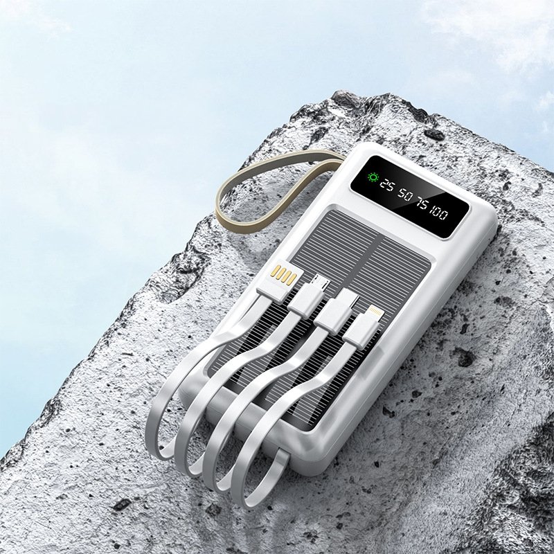 20000mAh Portable Mobile Power Bank with Built-in Cables Dual USB Output Solar Powerbank
