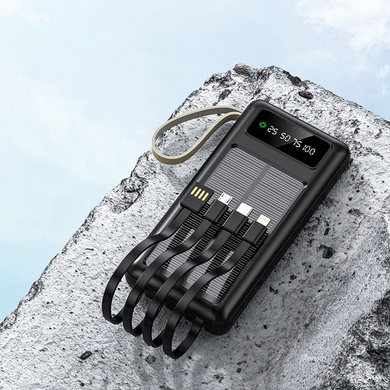 20000mAh Portable Mobile Power Bank with Built-in Cables Dual USB Output Solar Powerbank
