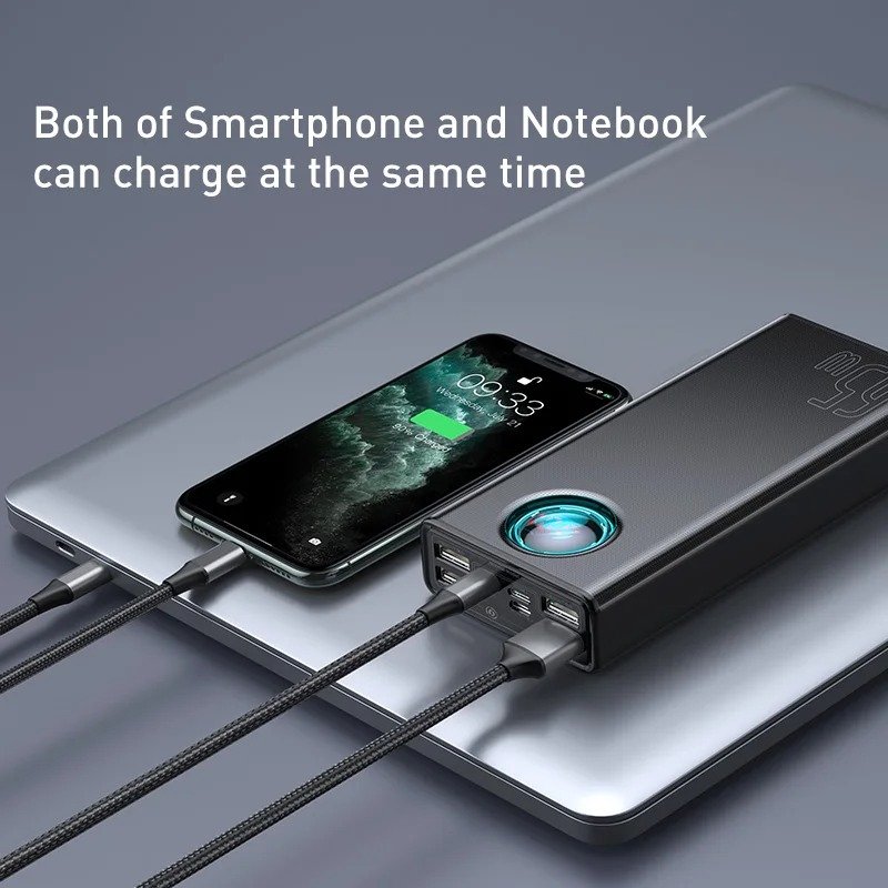 65W Power Bank 30000mAh PD Quick Charge FCP SCP Powerbank Portable External Charger For Smartphone Laptop Tablet