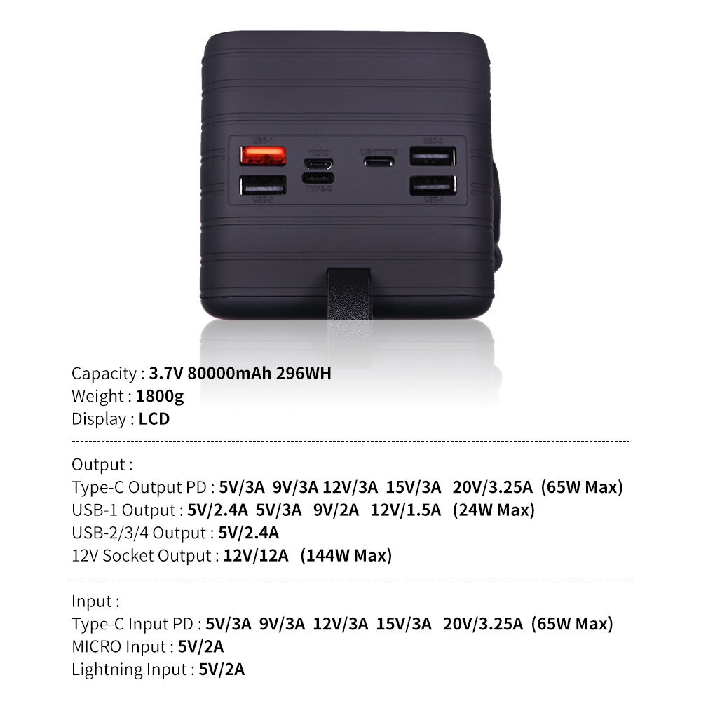Newest High capacity 80000mAh power bank laptop power bank Four USB output ports Large capacity power bank with 100W usb cable