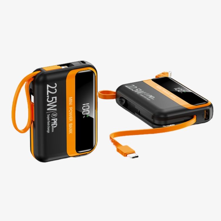 Fast Charger Mobile Power Supply The Mini 22.5w Comes With A Two-wire Charging Bank And A Small 10,000mah White