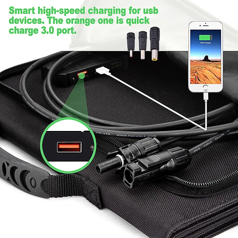Waterproof Portable Mono Solar Charger 50W 18V Foldable Solar Panel Outdoor Camping Sun Power Panel