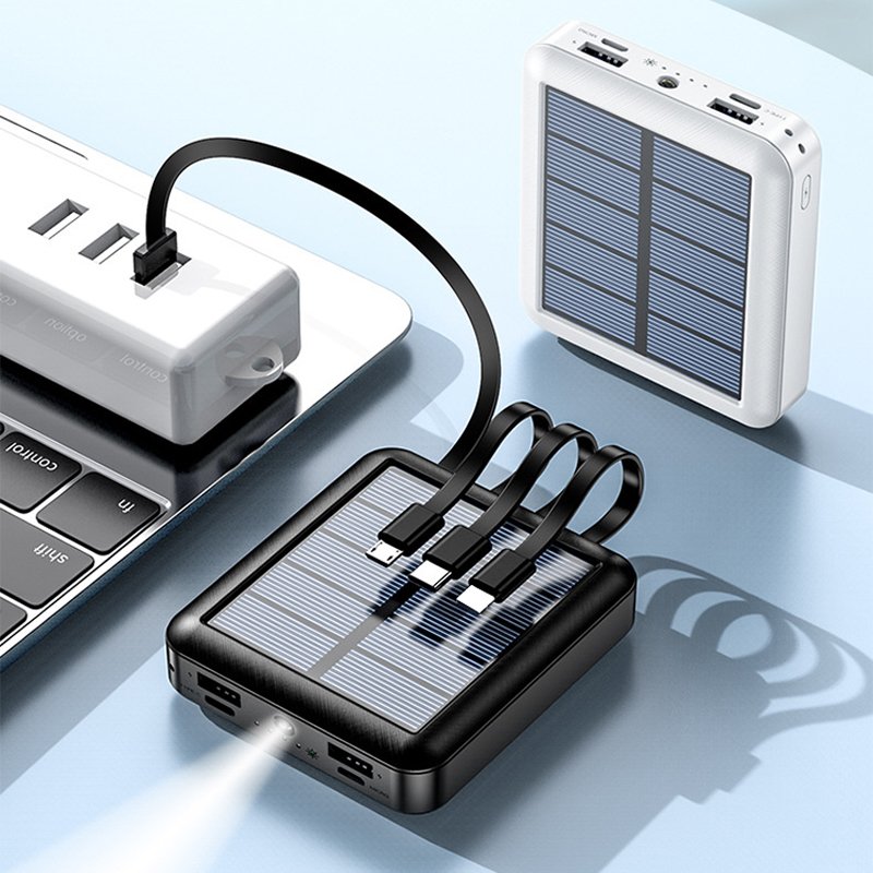 Rest Assured Mini Powerbank With Cable 5000mah Solar Battery Charger 2024 New Products Solar Power Bank Best Seller