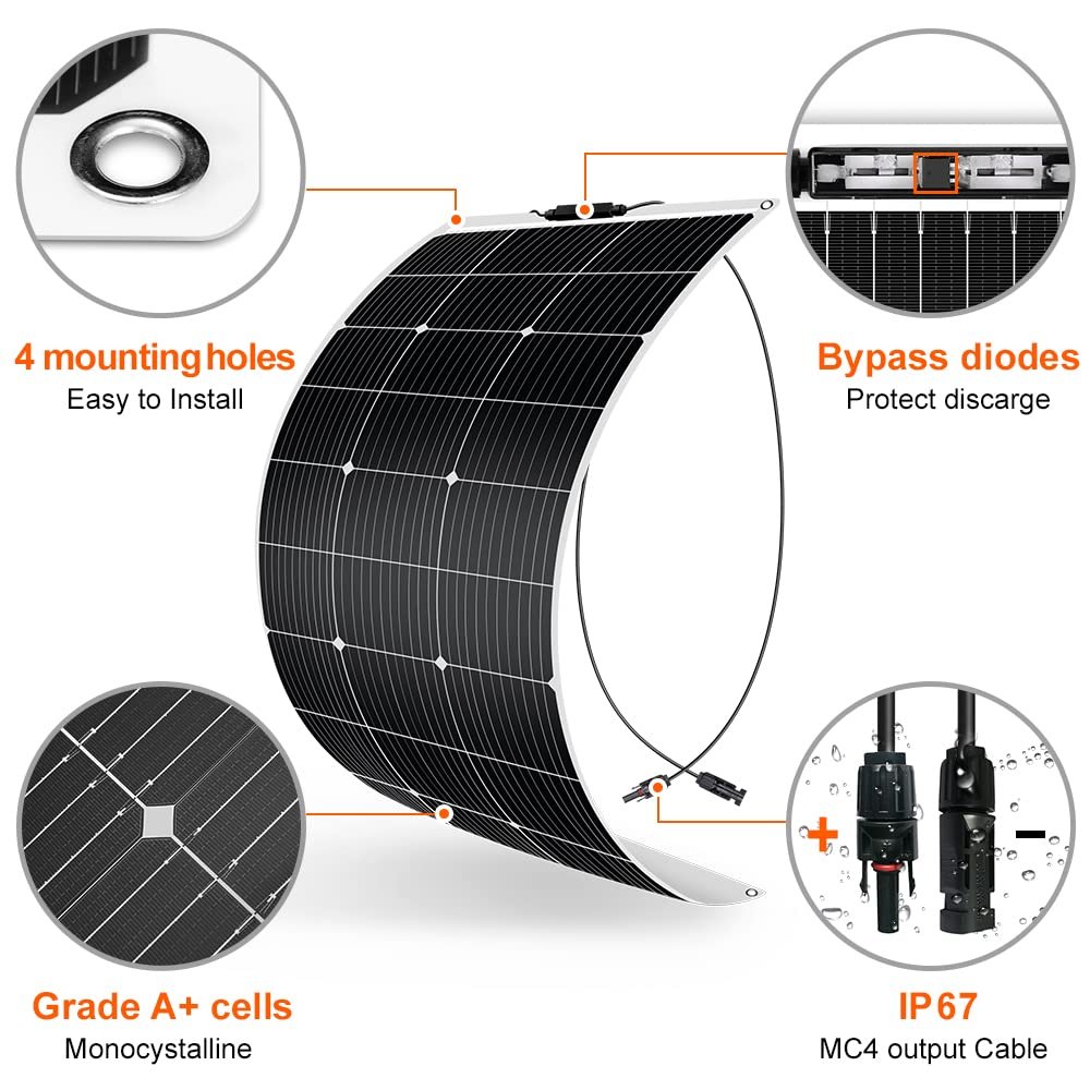 DOKIO 100W Flexible Solar Panel with 10A Charger controller Waterproof solar set system for Home/Car/Camping/Boat