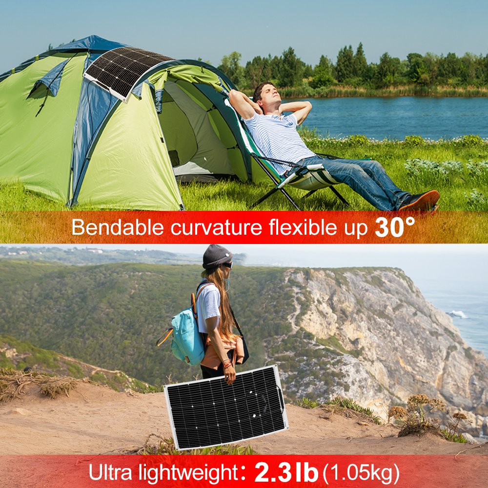 DOKIO 100W Flexible Solar Panel with 10A Charger controller Waterproof solar set system for Home/Car/Camping/Boat
