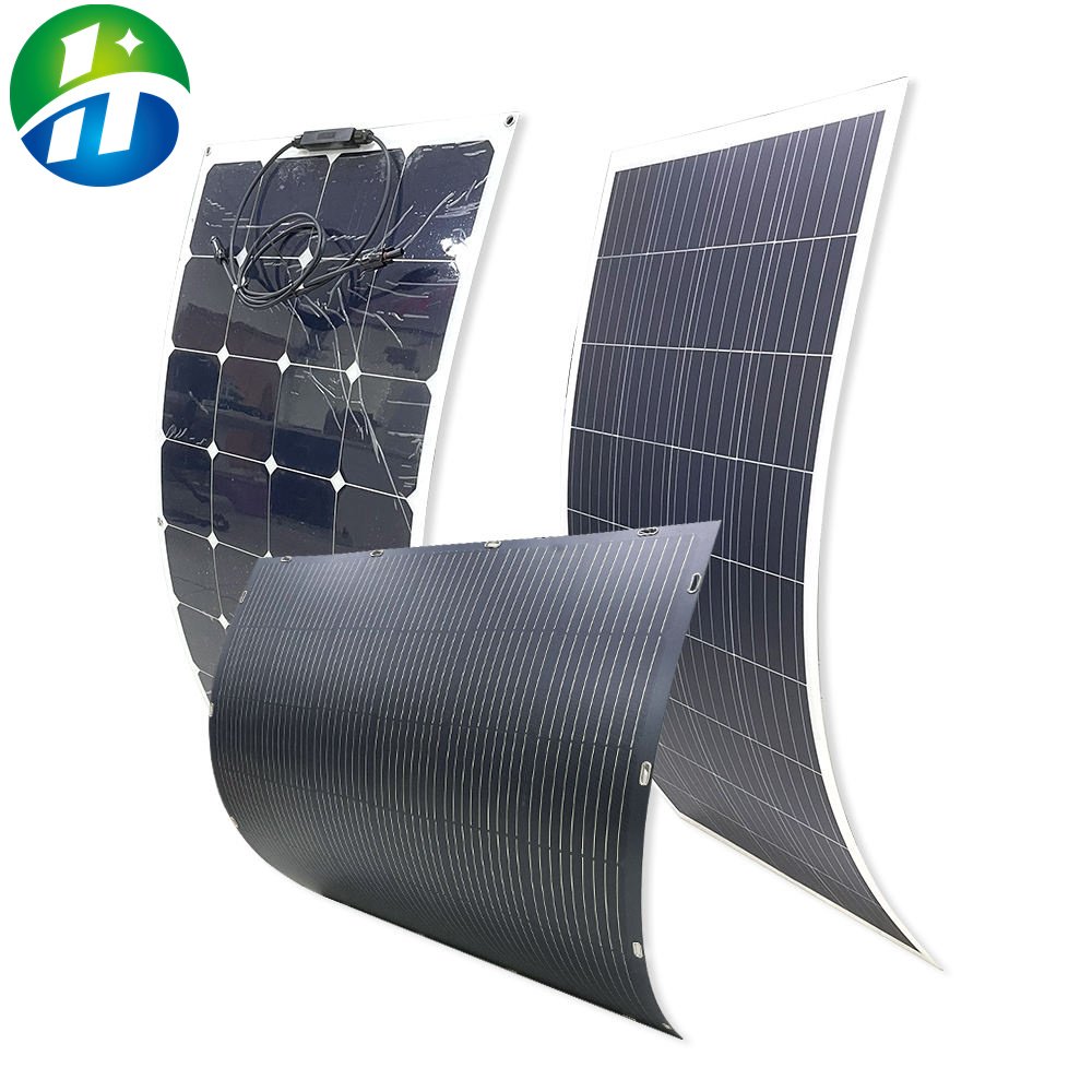 150W Waterproof Semi-Flexible All Black Solar Panel Monocrystalline Silicon Material for Marine RV Camping Solar System