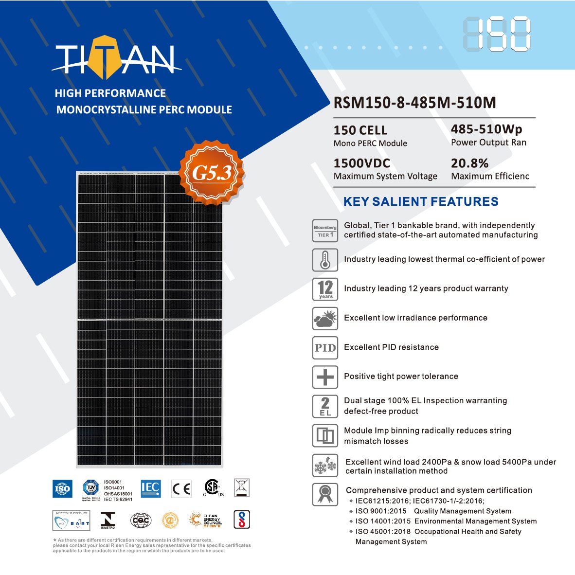 Risen mono perc module solar panel 485w 490w 495w 500w 505w 510w monocrystalline solar panel wholesale