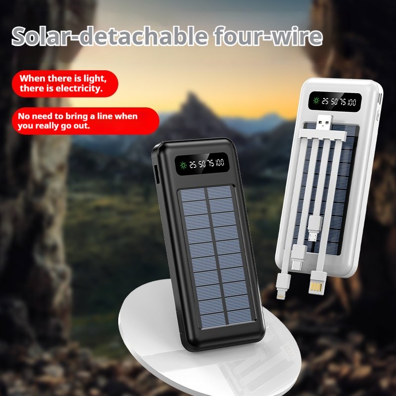 Sell well 10000mAh dual usb dual input port li-polymer Built-in 4 Cables solar mobile charger portable solar power bank 10000mah