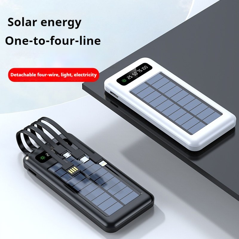 Sell well 10000mAh dual usb dual input port li-polymer Built-in 4 Cables solar mobile charger portable solar power bank 10000mah