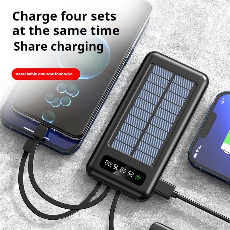Sell well 10000mAh dual usb dual input port li-polymer Built-in 4 Cables solar mobile charger portable solar power bank 10000mah