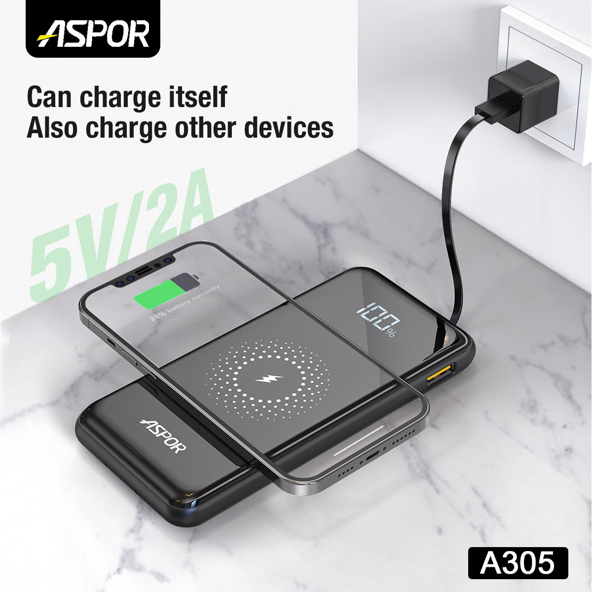 Aspor 10000mah Lcd Display Phone Power Bank With Led Display Built In Cable Cheapest Power Bank For Wireless Charging Outdoor
