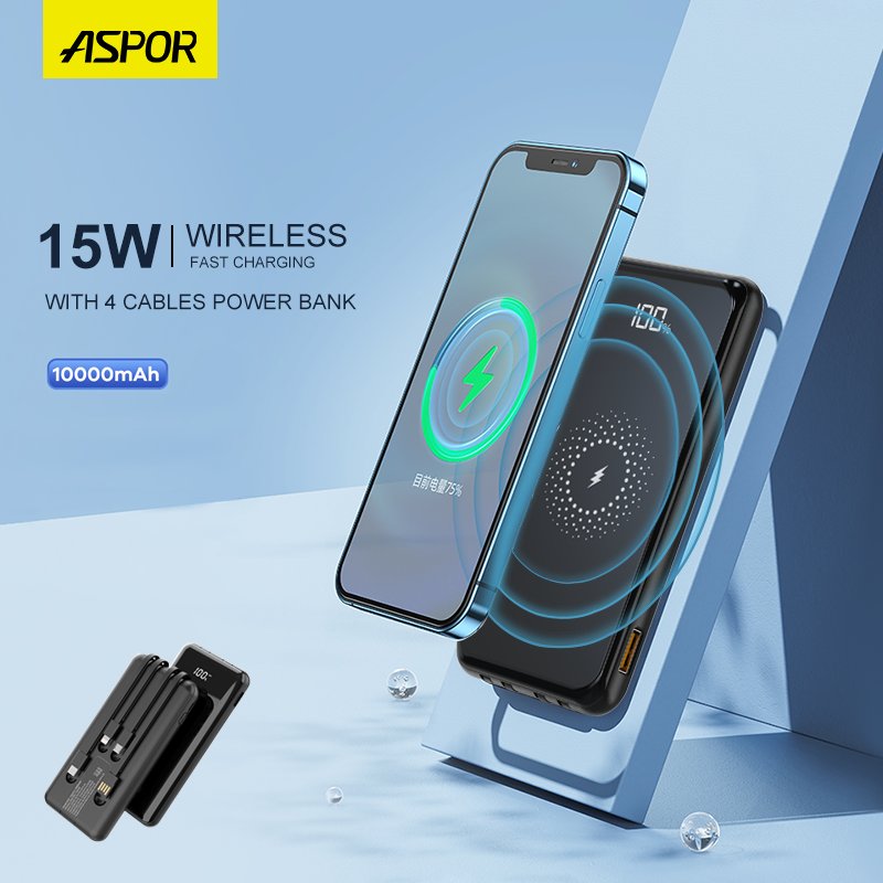 Aspor 10000mah Lcd Display Phone Power Bank With Led Display Built In Cable Cheapest Power Bank For Wireless Charging Outdoor