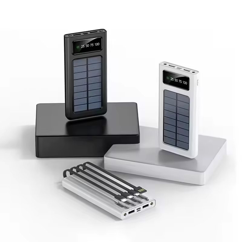 Solar Charger Power Bank Built In 4 USB Cables Waterproof 20000mah Mobile Solar Power Bank Charger