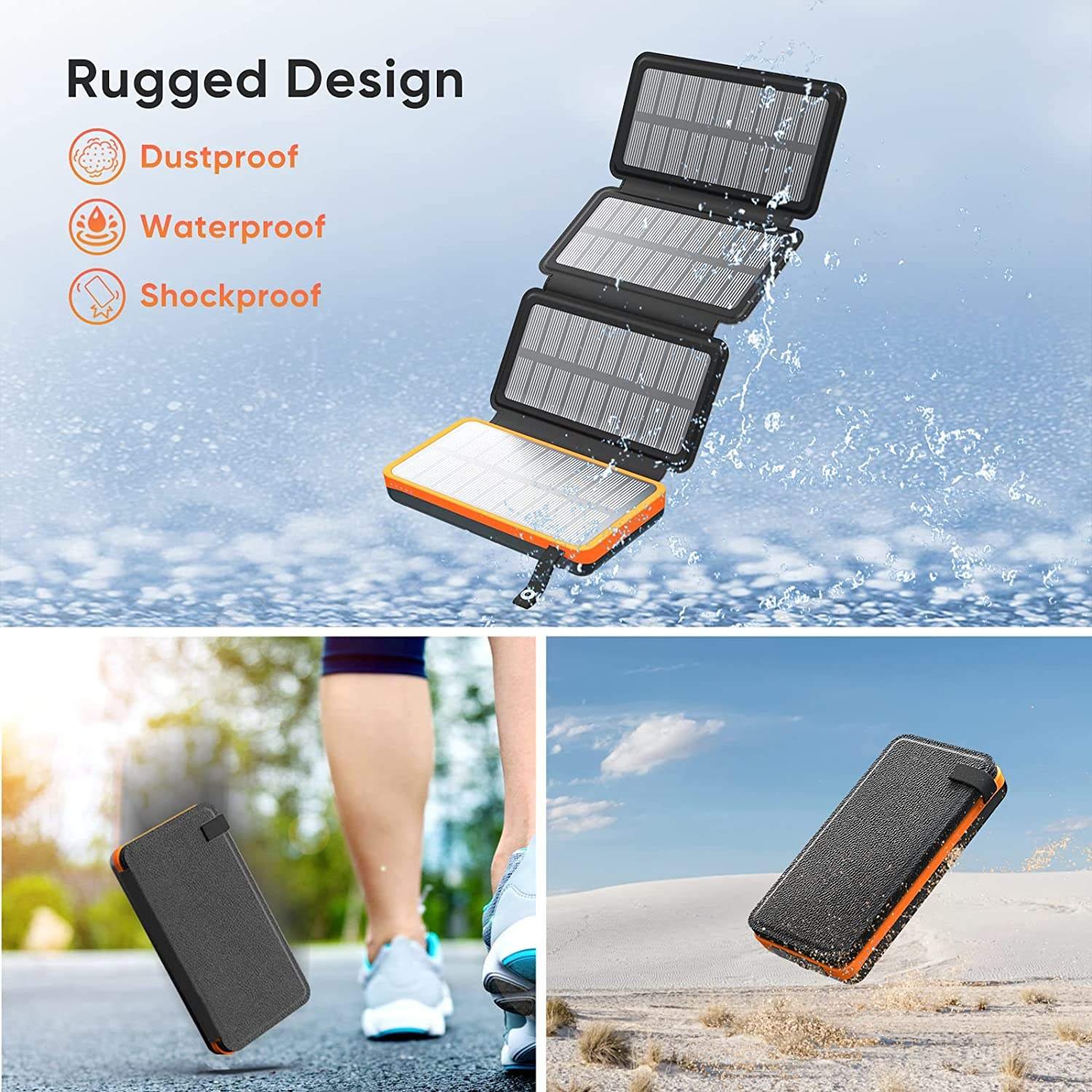 Hiluckey Fast Charging 20000 mAh Foldable Outdoor Portable Solar Charger 20000mAh Powerbank Solar Power Bank With Led Lights