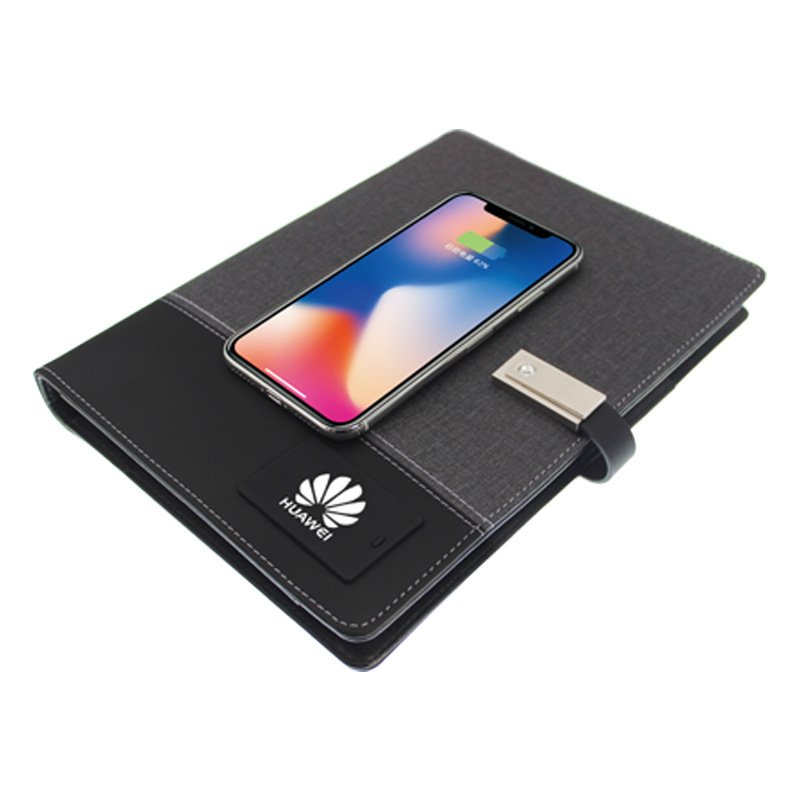 Power Bank notebook Wireless Charger Notebook customized planner Led logo with 16GB powerbank notebook