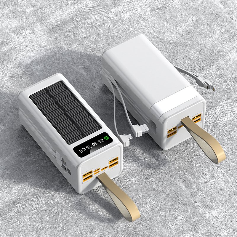 SK50 50000 mah larger capacity Solar portable Power Bank with built in cables lamp 4 USB ports for phone outside