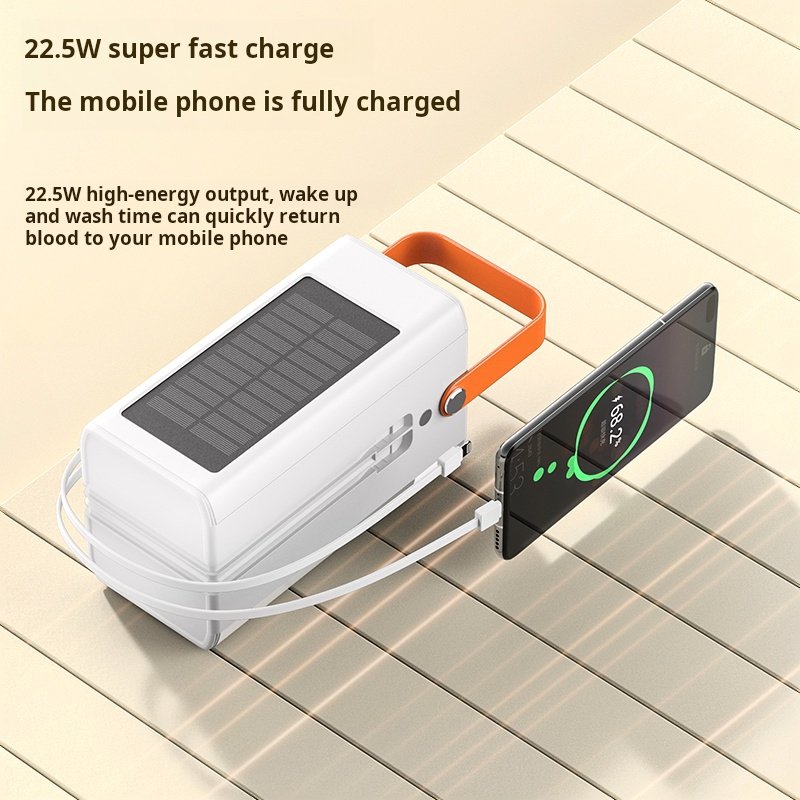 SK50 50000 mah larger capacity Solar portable Power Bank with built in cables lamp 4 USB ports for phone outside