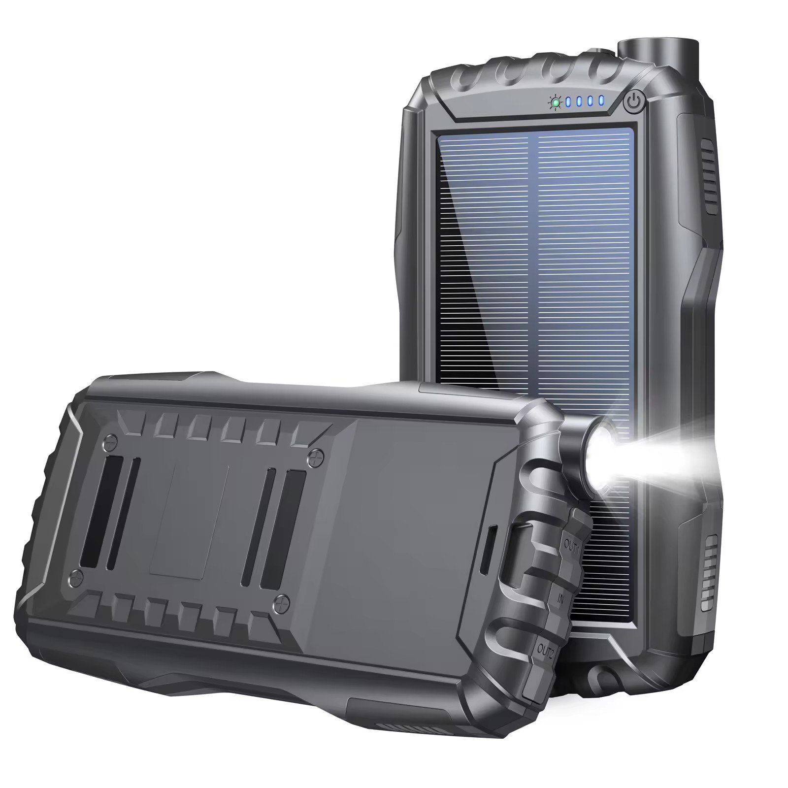 Solar Charger 20000mAh Solar Power Bank with Dual 5V2.1A Outputs Waterproof Built-in Bright Flashlights
