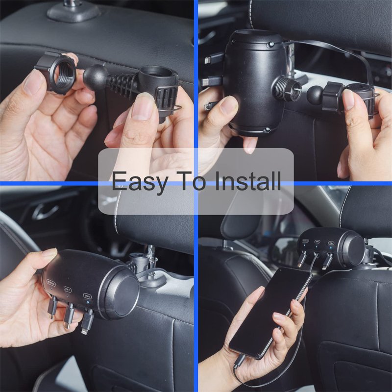 Fartory Car Retractable Cord 3 in 1 Power Charging Station Car Charger,Universal Phones and Tablets