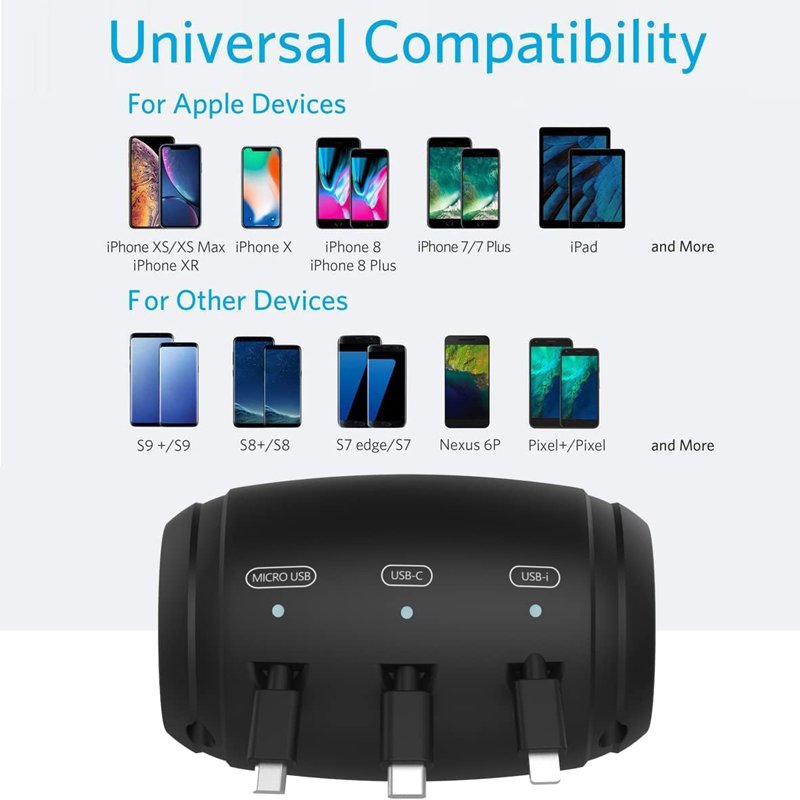 Fartory Car Retractable Cord 3 in 1 Power Charging Station Car Charger,Universal Phones and Tablets