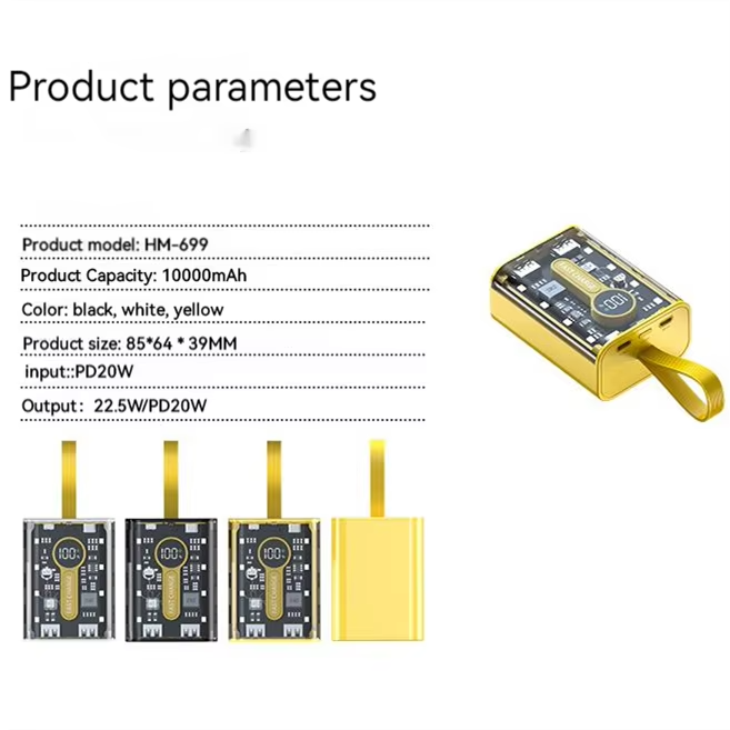 2024 top selling 10000mAh Transparent Mecha Mini Cute Power Banks Station Small Light Custom Portable Pocket Power Bank 10W