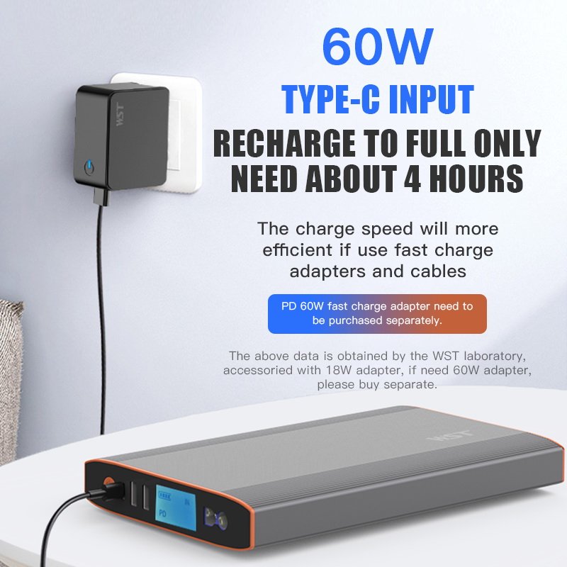 WST 50000mah Laptop Power Station Fast Charging PD 60W Portable Laptop Charger Adapter High-power Power Bank Chargers