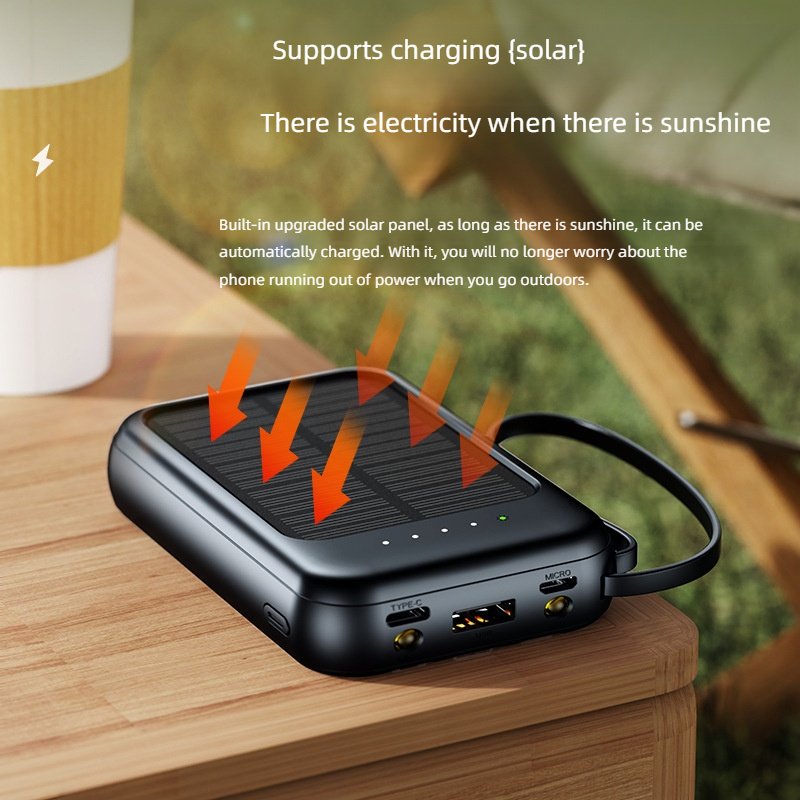 Factory Price 3 cables Fast Solar charger Solar Mini Portable power bank 10000mAh With Led Light For Outdoor