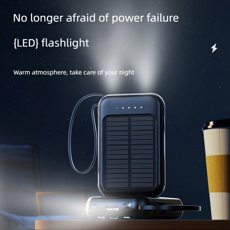 Factory Price 3 cables Fast Solar charger Solar Mini Portable power bank 10000mAh With Led Light For Outdoor