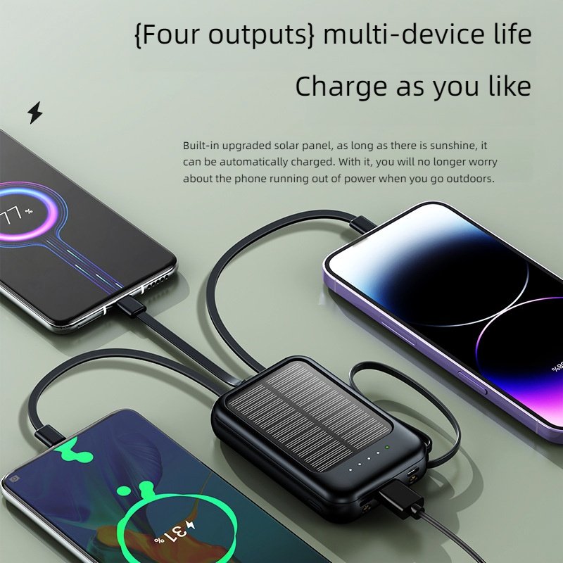 Factory Price 3 cables Fast Solar charger Solar Mini Portable power bank 10000mAh With Led Light For Outdoor