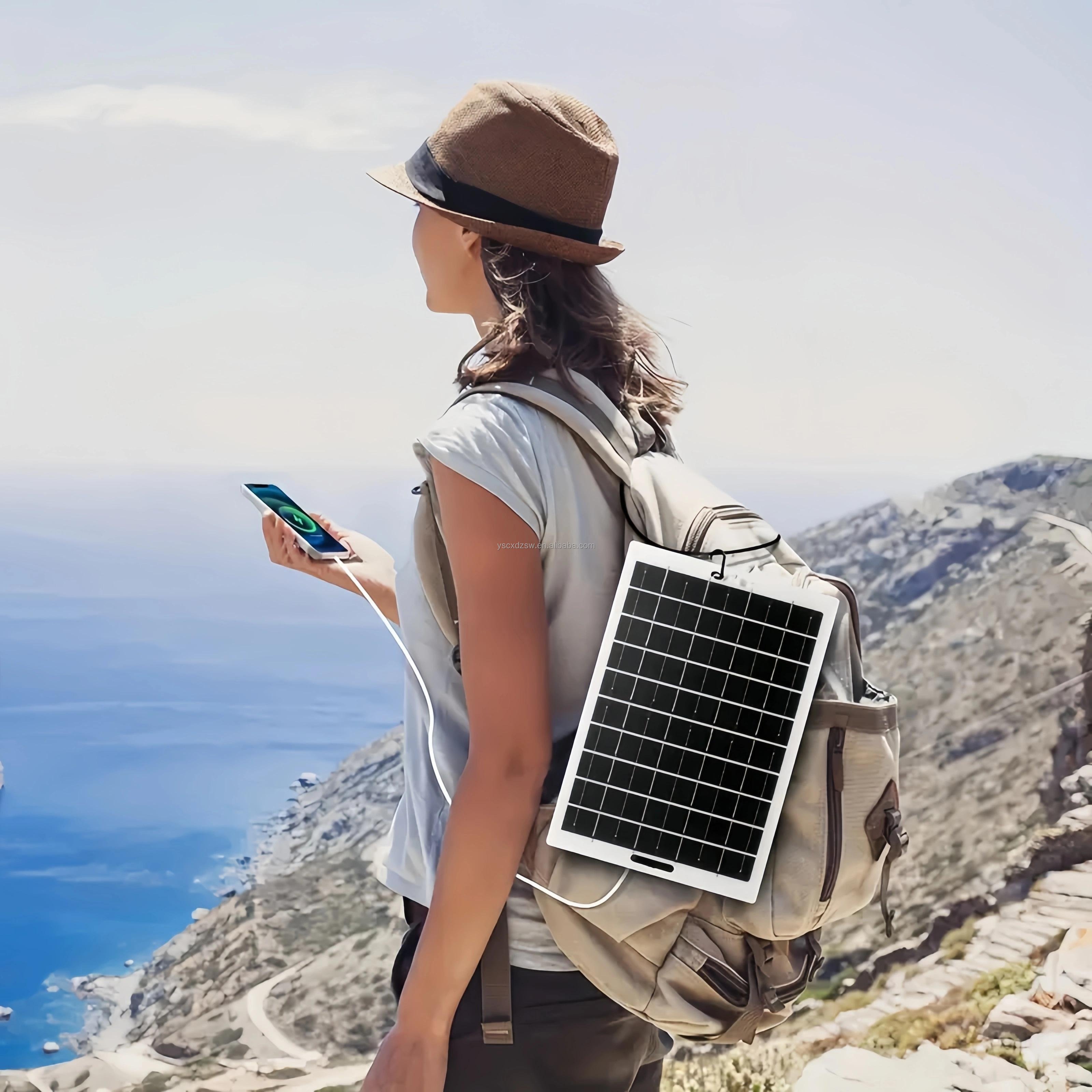Solar Panel USB Waterproof Outdoor Hike Camping Portable Cells Battery Solar Charger Plate for Mobile Phone Power Bank Car